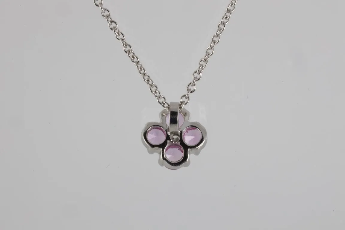 14" 14K White Gold 0.99ctw Pink Stone 0.02ctw Diamond Flower Necklace (2.50g.)