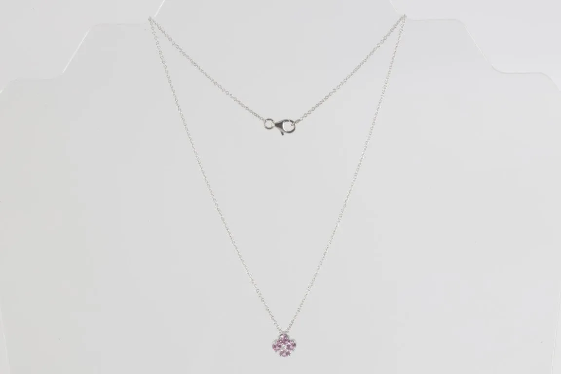 14" 14K White Gold 0.99ctw Pink Stone 0.02ctw Diamond Flower Necklace (2.50g.)