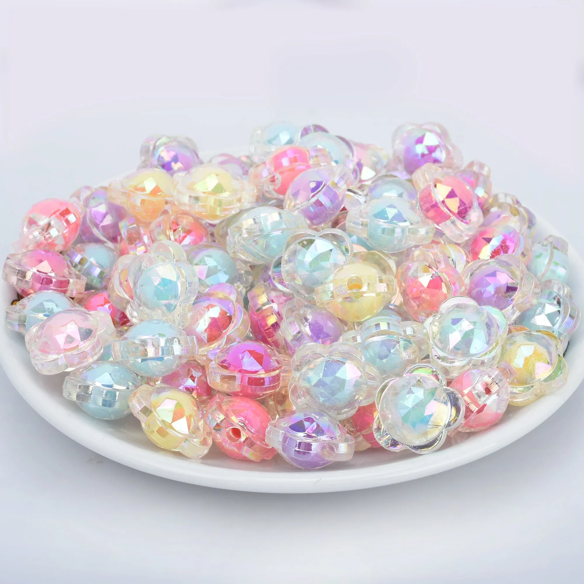 16*18mm Acrylic flower Beads Pastel beads Translucent Acrylic or Resin Beads Random mixed 50pcs 10289350