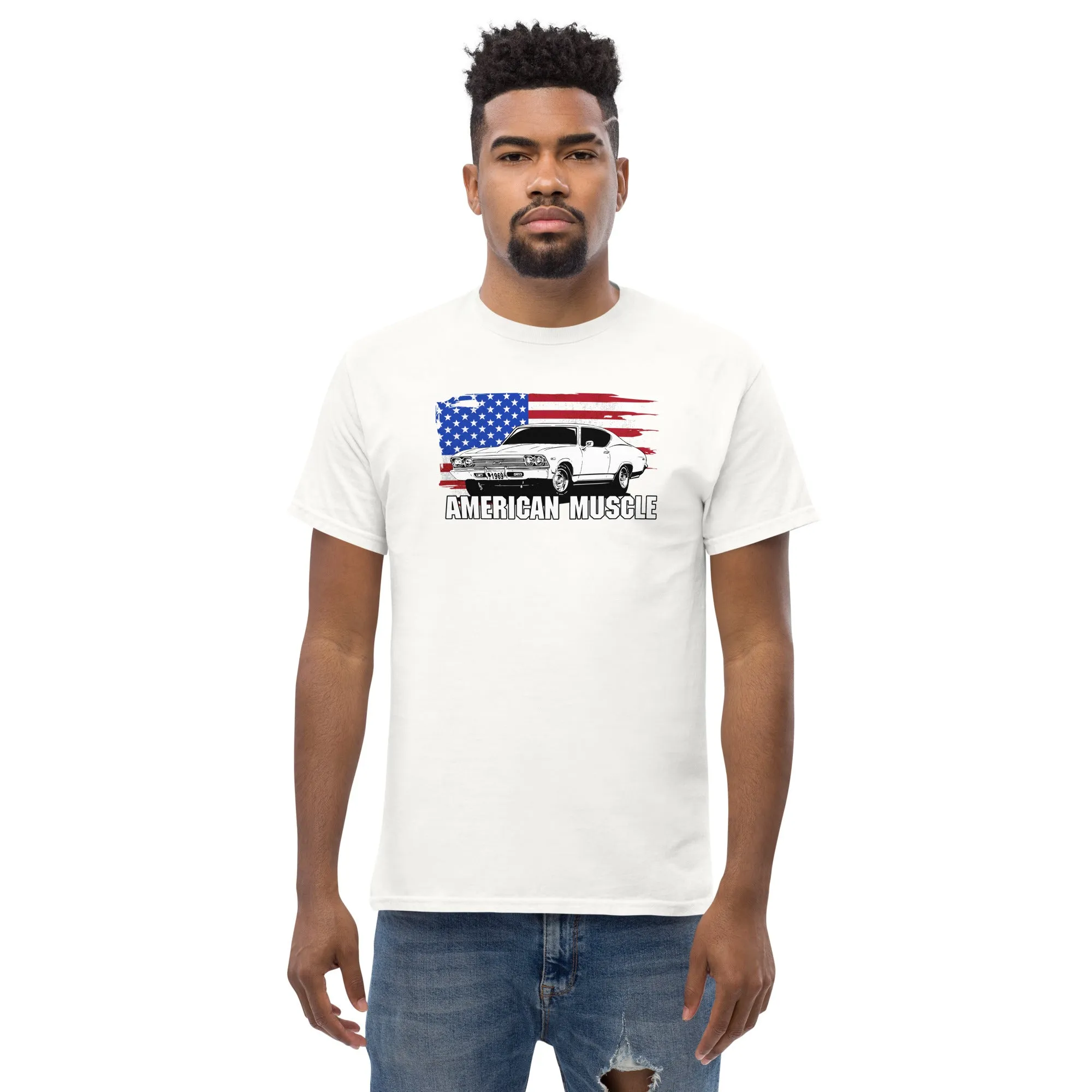 1969 Chevelle Car T-Shirt American Muscle With American Flag