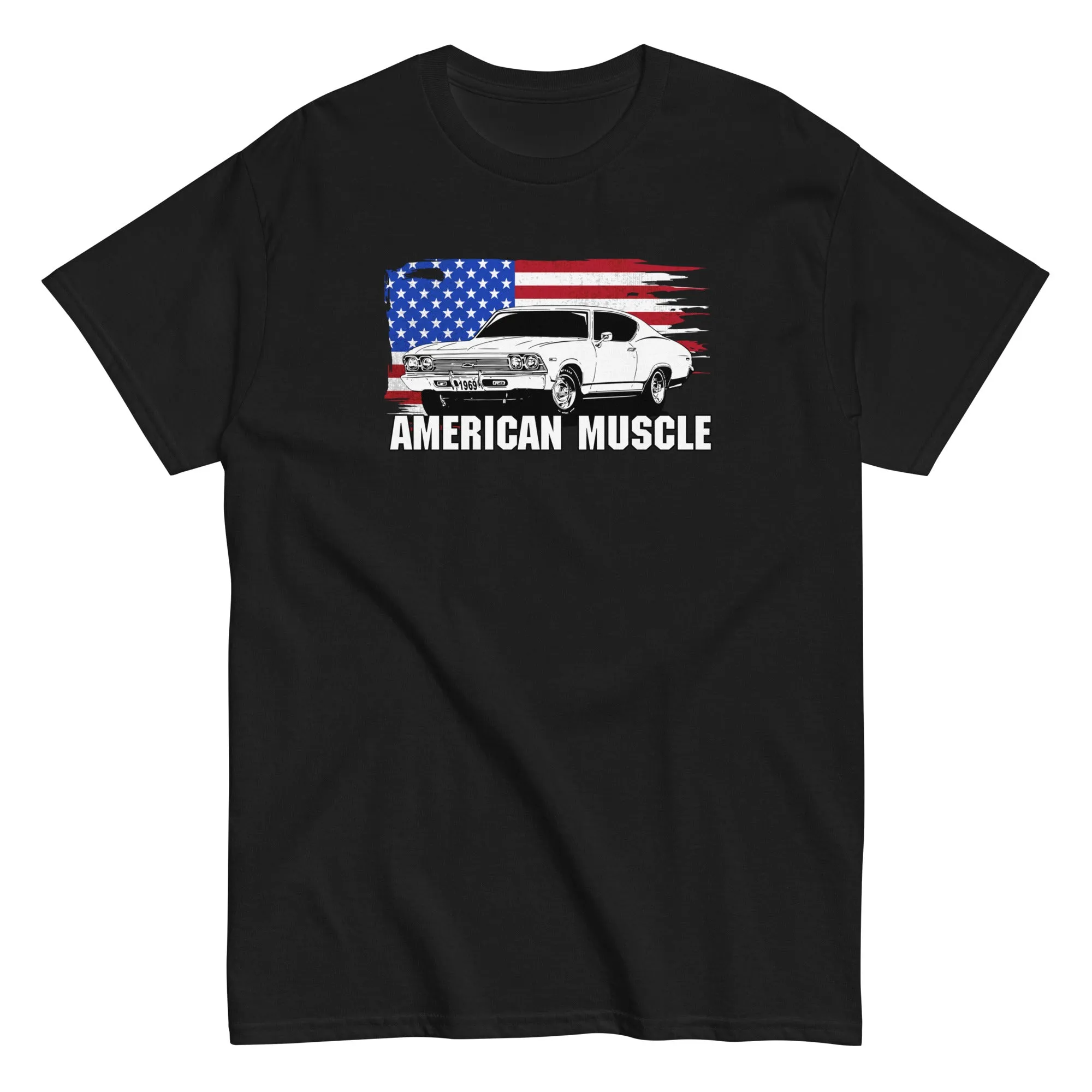 1969 Chevelle Car T-Shirt American Muscle With American Flag