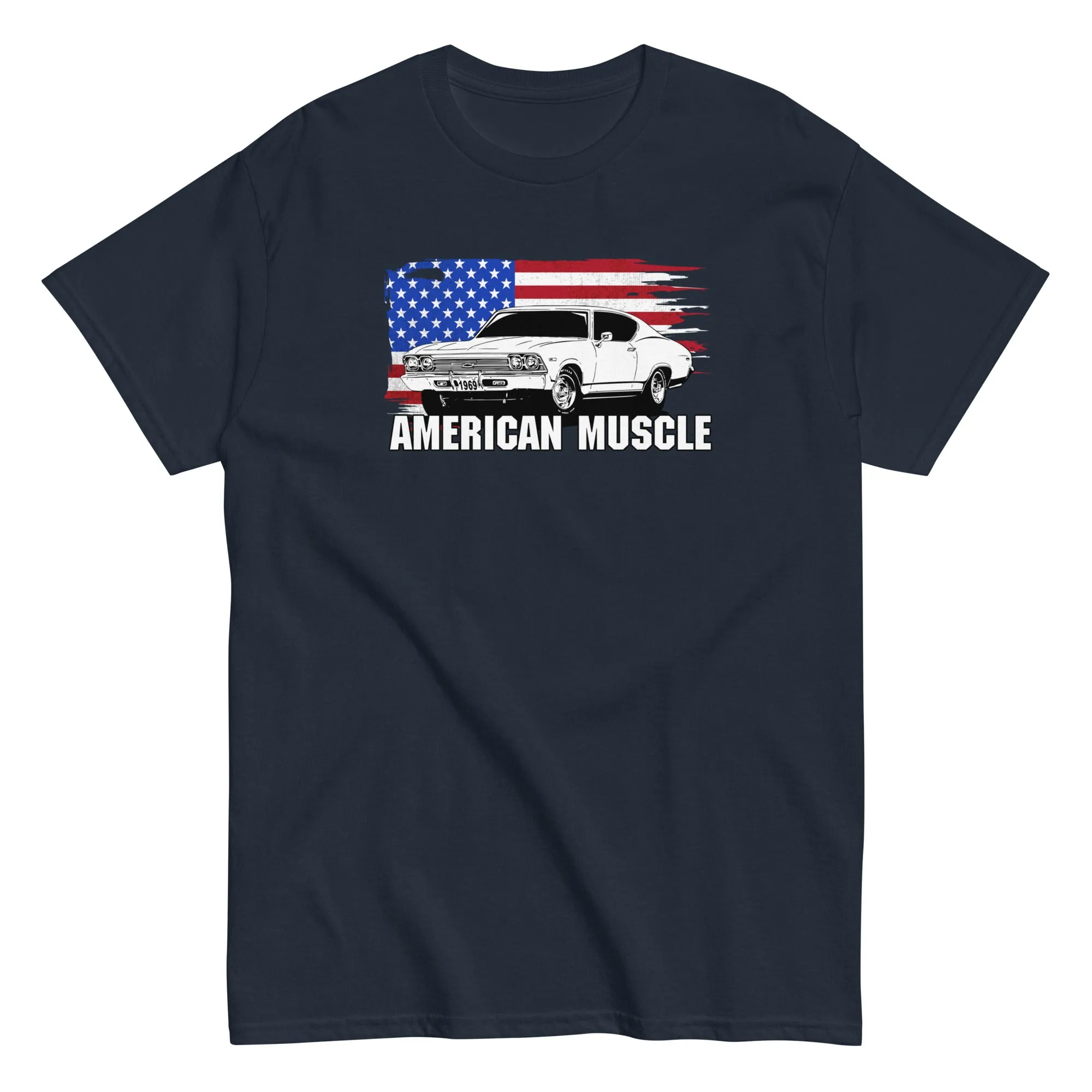 1969 Chevelle Car T-Shirt American Muscle With American Flag