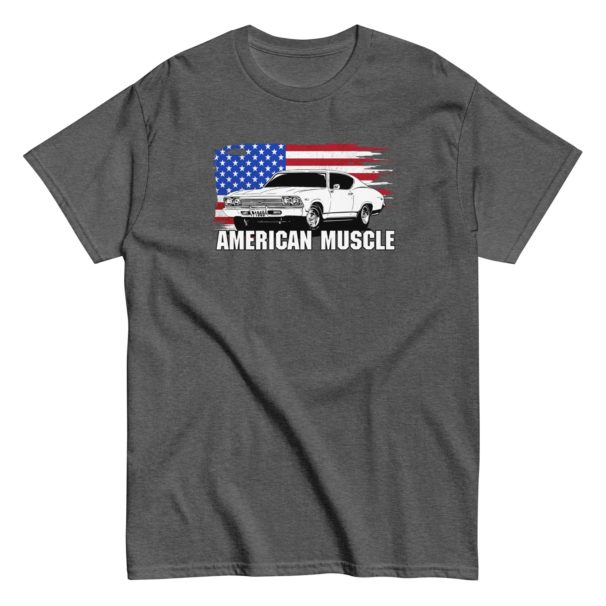 1969 Chevelle Car T-Shirt American Muscle With American Flag