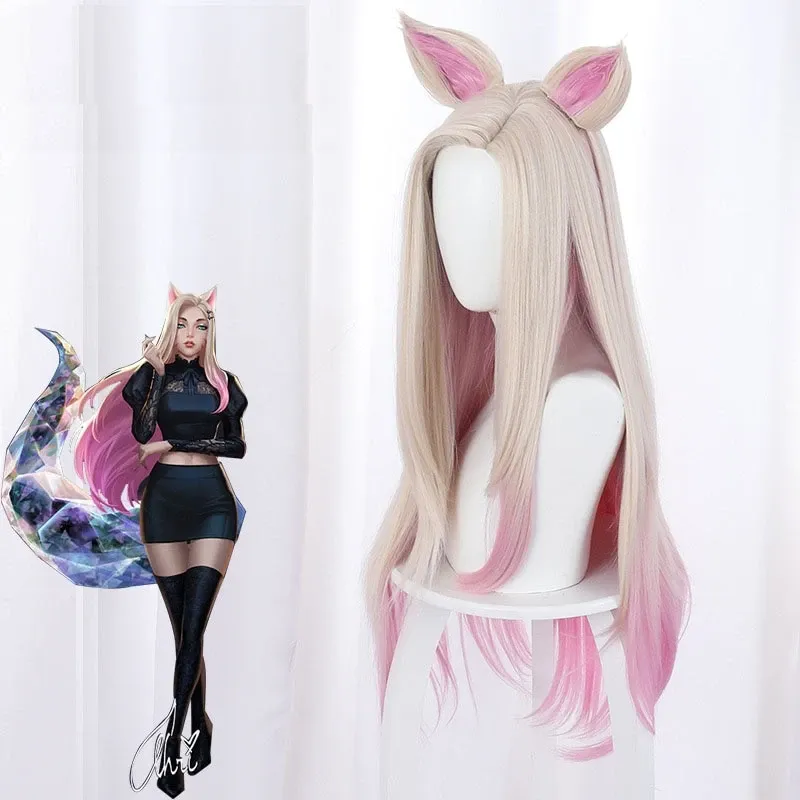 80 cm Pink Game LOL Ahri Cosplay Wig AD12629