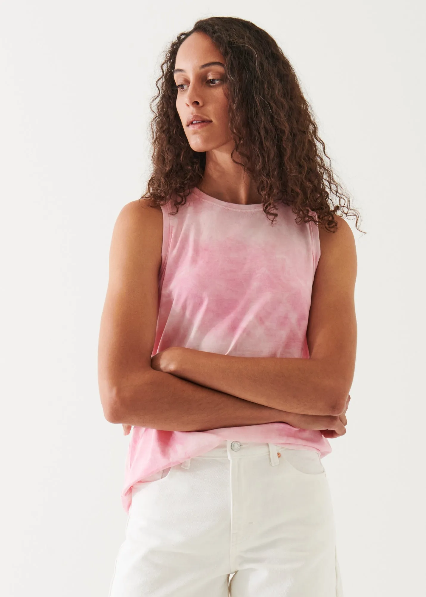 ABSTRACT TIE DYE PIMA COTTON STRETCH BOYFRIEND TANK