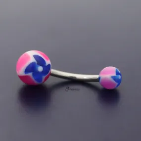 Acrylic Twister Flower Balls Belly Button Navel Ring - Blue