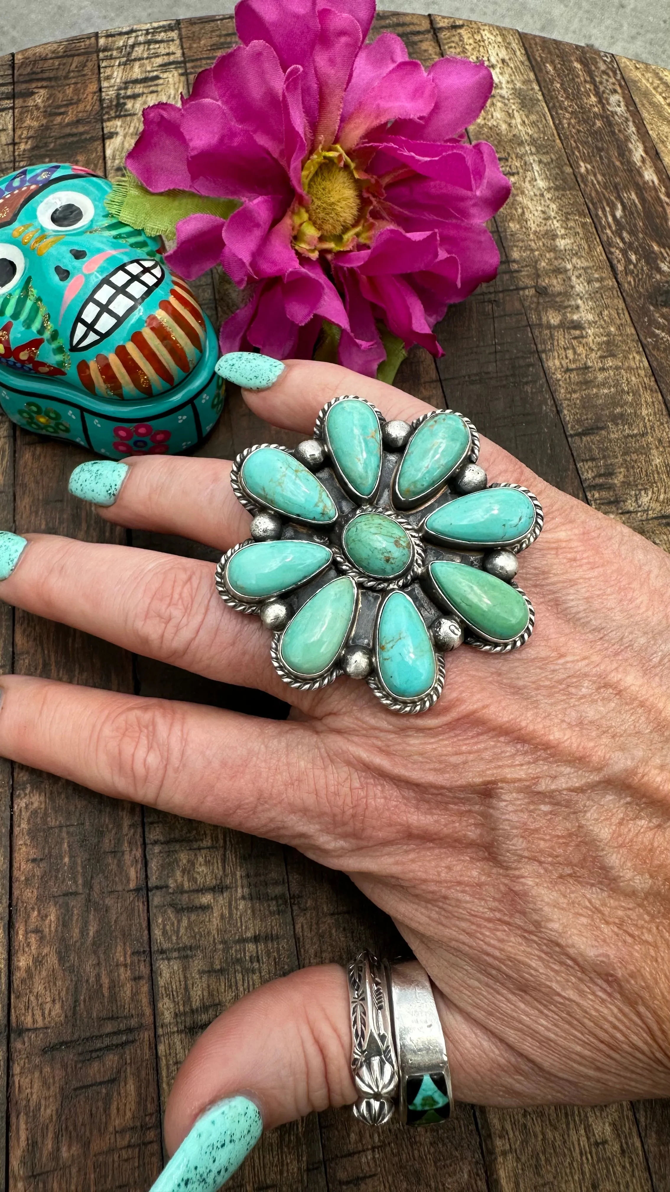 Adjustable Kingman Flower Cluster Ring #2