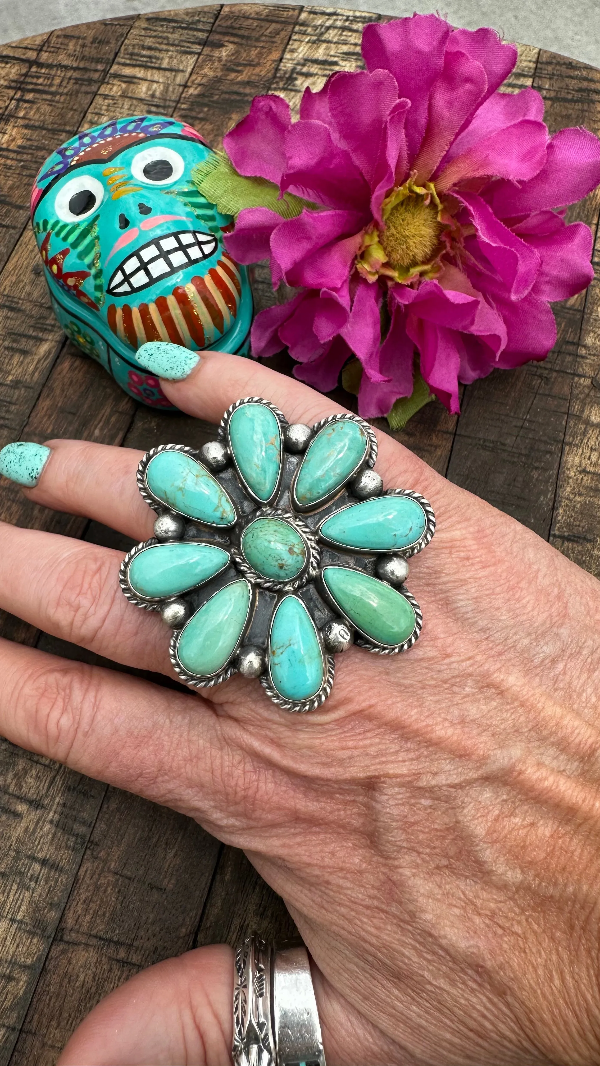 Adjustable Kingman Flower Cluster Ring #2