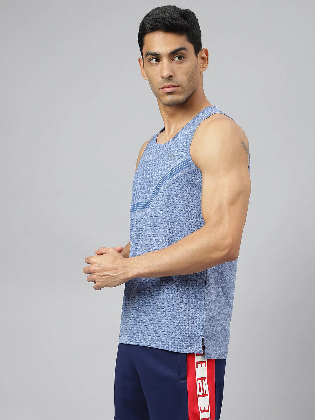 Alcis Men Blue Heather Anti-Static Slim-Fit Distance Running Singlet