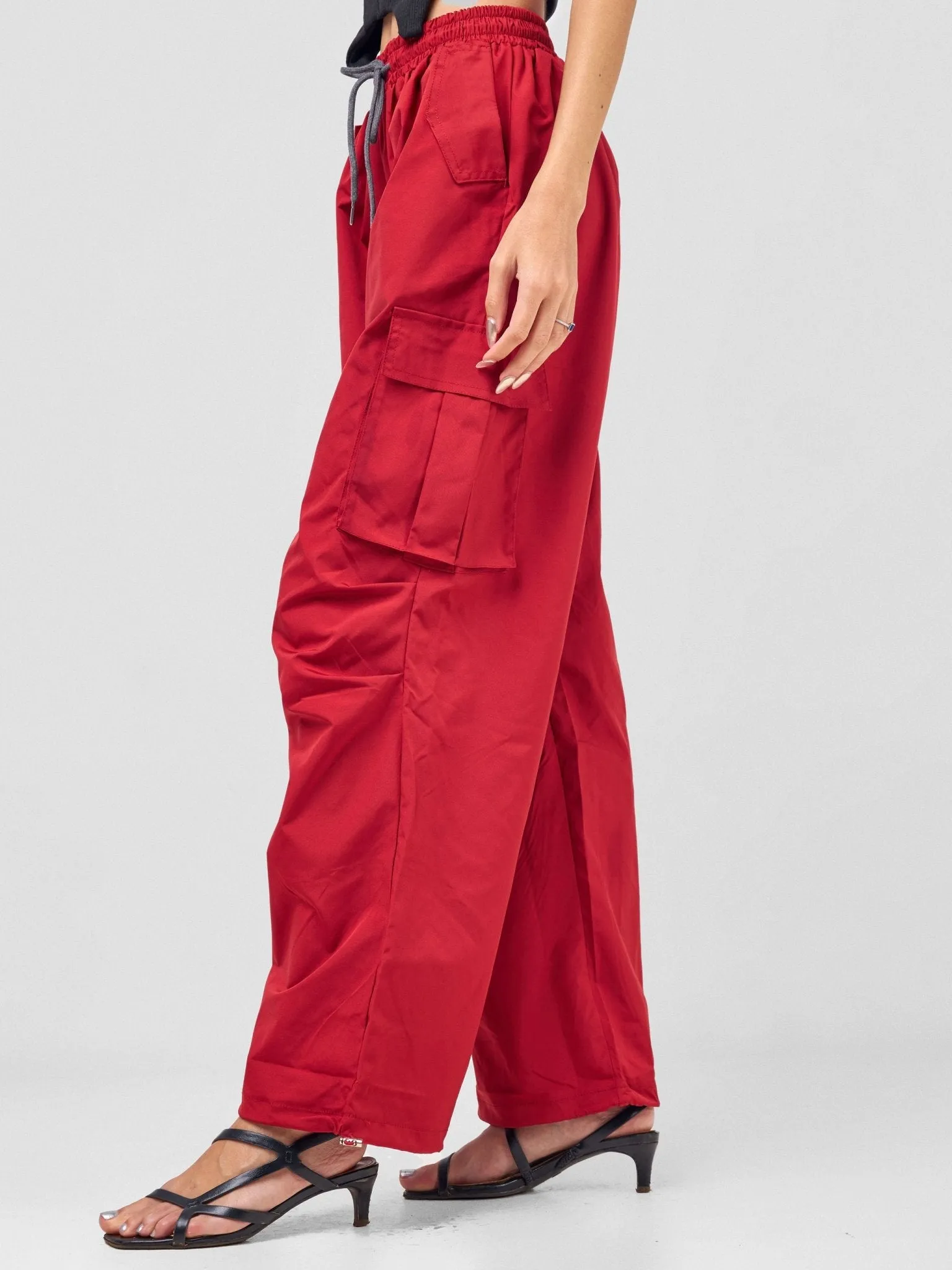 Anika Diani Straight Fit Elasticated Double Pocket[s] and Adjustable Drawstrings On The Hem - Red