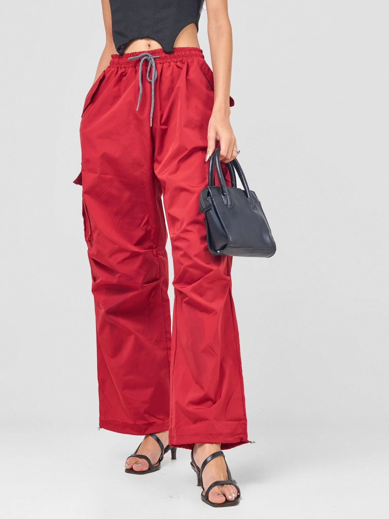 Anika Diani Straight Fit Elasticated Double Pocket[s] and Adjustable Drawstrings On The Hem - Red