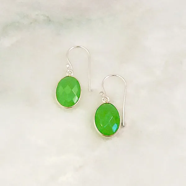 Apple Green Chalcedony Single Drop Hook Earrings