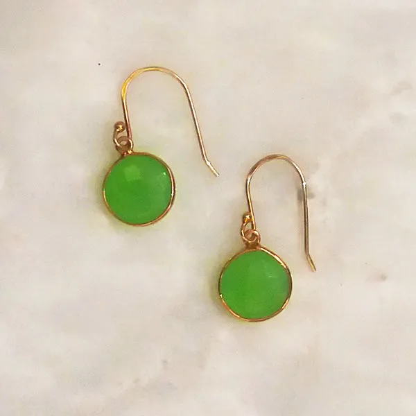 Apple Green Chalcedony Single Drop Hook Earrings