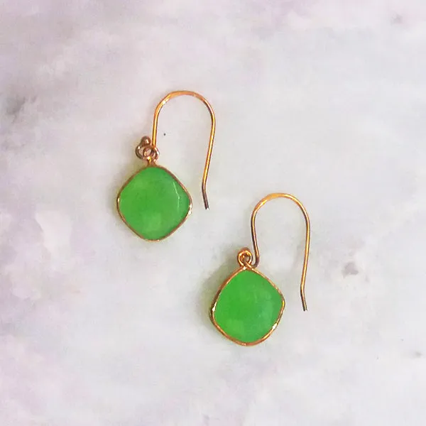 Apple Green Chalcedony Single Drop Hook Earrings