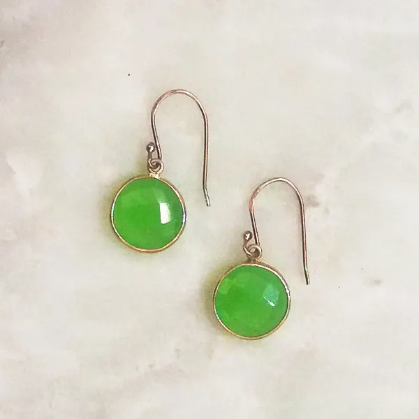 Apple Green Chalcedony Single Drop Hook Earrings