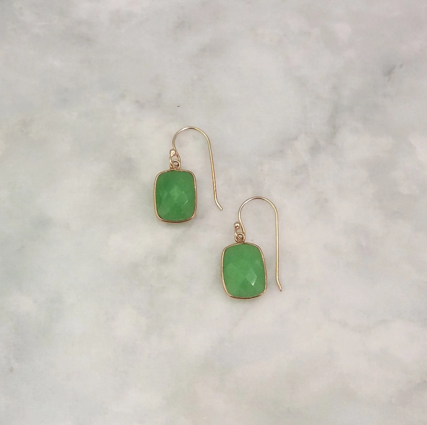 Apple Green Chalcedony Single Drop Hook Earrings