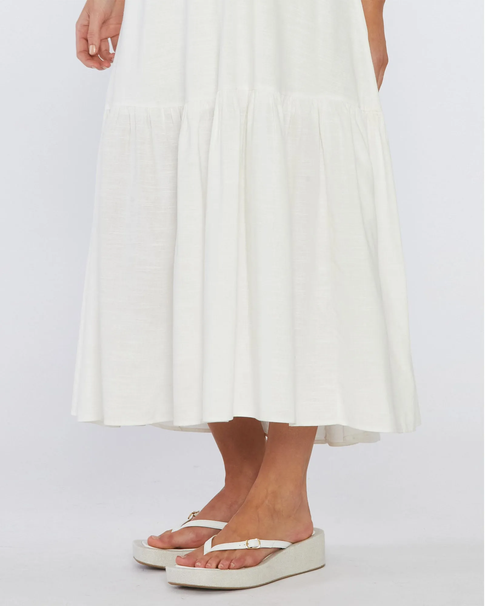 Aruba Linen One Shoulder Dress - White