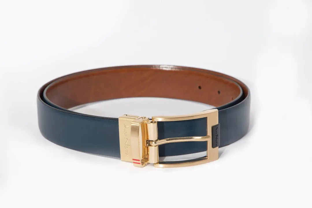 AU NOIR Reversible Belt | Desoto Gold, Tan-Navy