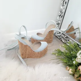 Baby Blue Lace Up High Heel Wedding Shoes Wedges