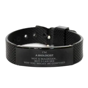 Badass Biologist Gifts, I'm Biologist not a magician, Sarcastic Black Shark Mesh Bracelet for Biologist Birthday Christmas for  Men, Women, Friends, Coworkers