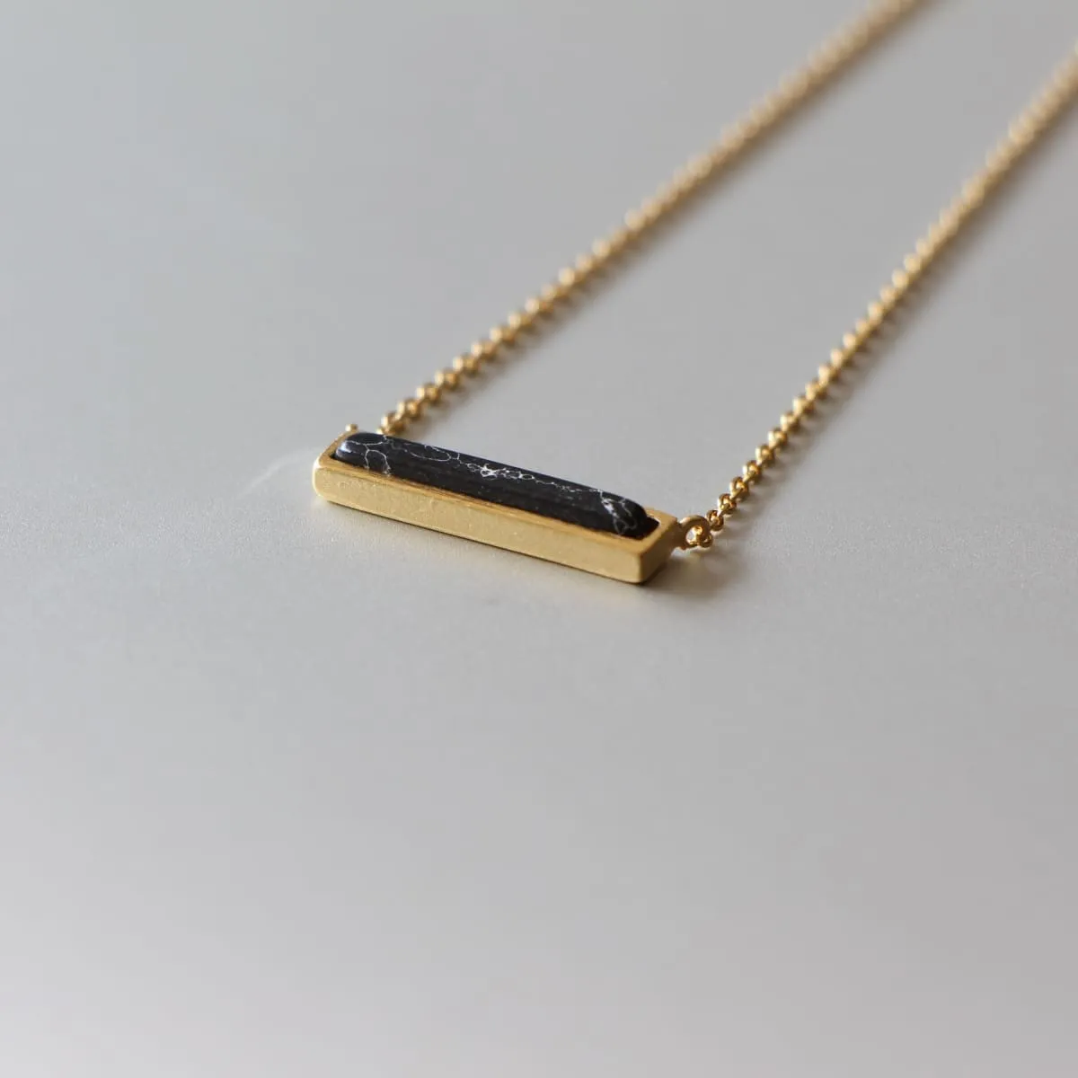 Black howlite bar gold necklace, Minimalist neck charm, Gold plated brass necklace, Elegant gift, N5