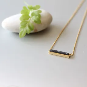 Black howlite bar gold necklace, Minimalist neck charm, Gold plated brass necklace, Elegant gift, N5