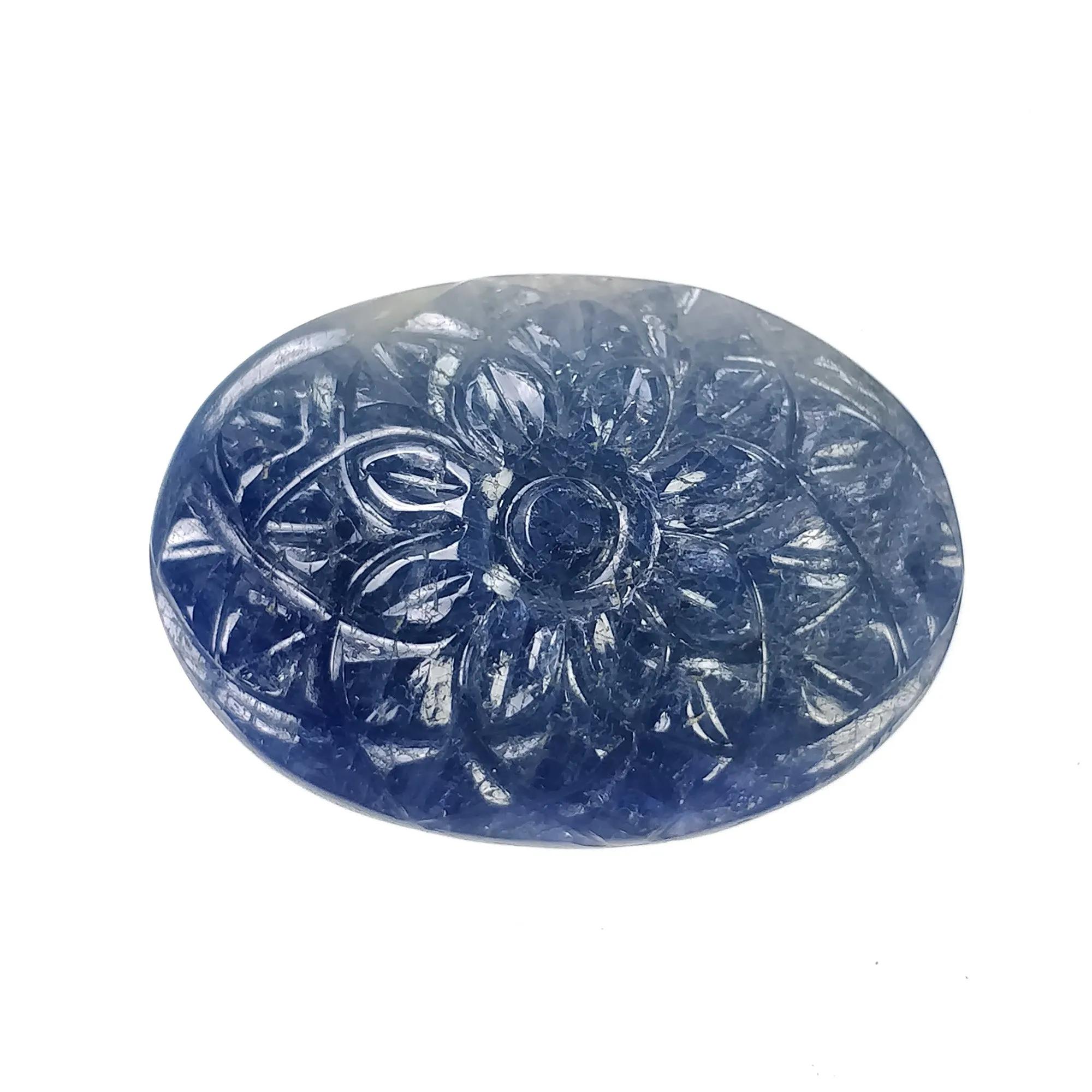 BLUE SAPPHIRE Gemstone Carving : 17.50cts Natural Untreated Unheated Sapphire Hand Carved Oval Shape 25.5*18mm (With Video)