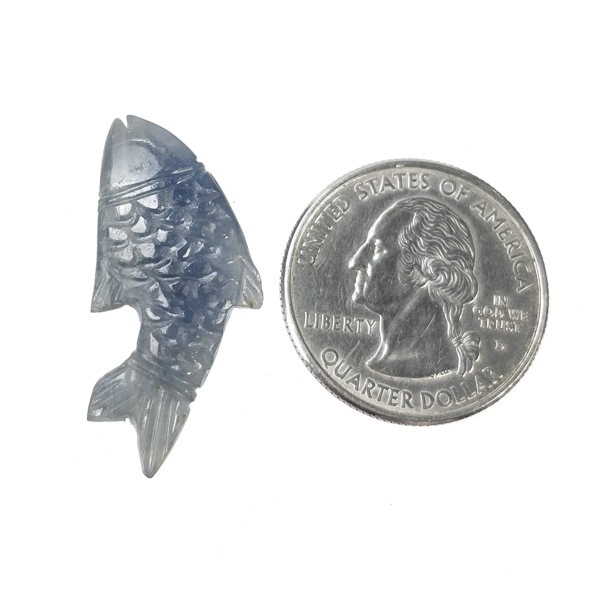 BLUE SAPPHIRE Gemstone Carving : 19.70cts Natural Untreated Unheated Sapphire Hand Carved Fish 32*15mm (With Video)