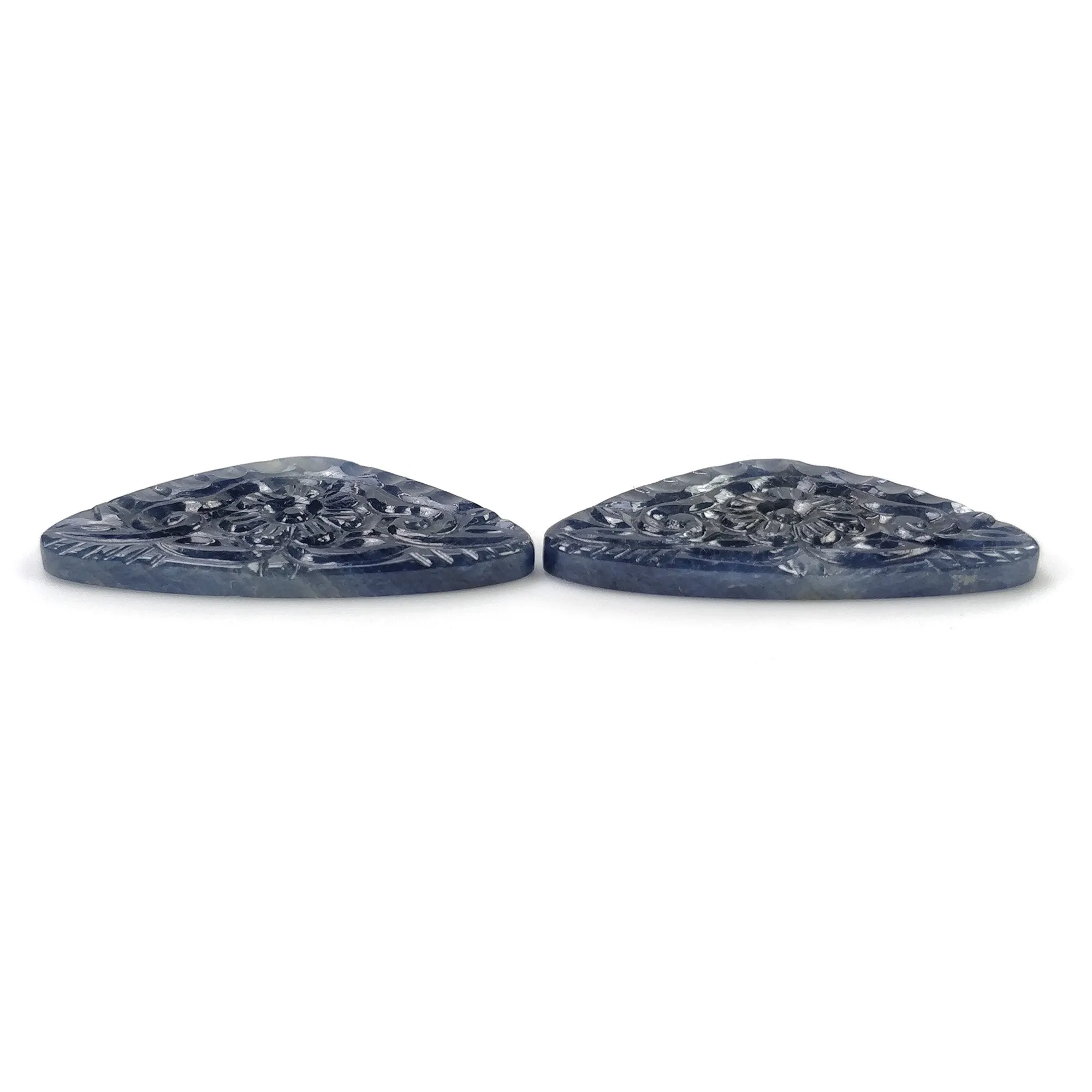 BLUE SAPPHIRE Gemstone Carving : 43.00cts Natural Untreated Unheated Sapphire Hand Carved Triangle Shape 34*20mm Pair (with Video)