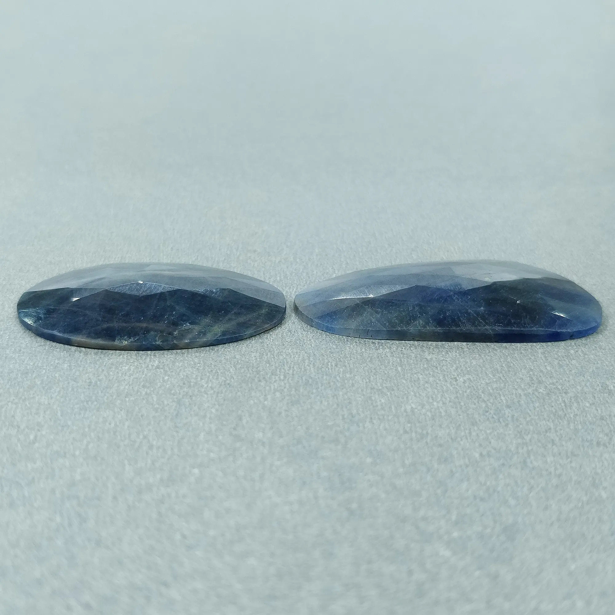 BLUE SAPPHIRE Gemstone Rose Cut : 44.65cts Natural Untreated Unheated Sapphire Uneven Shape 31*18mm - 37*18mm 2pcs (With Video)