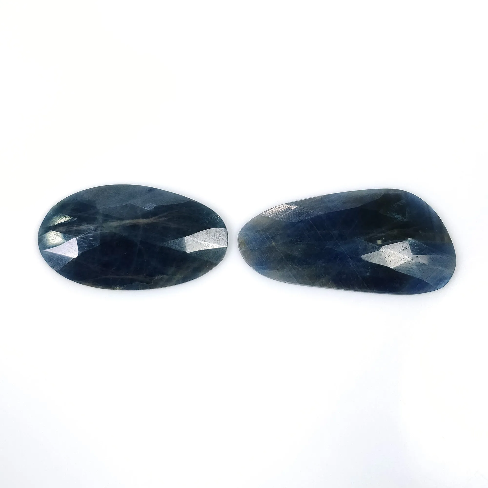 BLUE SAPPHIRE Gemstone Rose Cut : 44.65cts Natural Untreated Unheated Sapphire Uneven Shape 31*18mm - 37*18mm 2pcs (With Video)