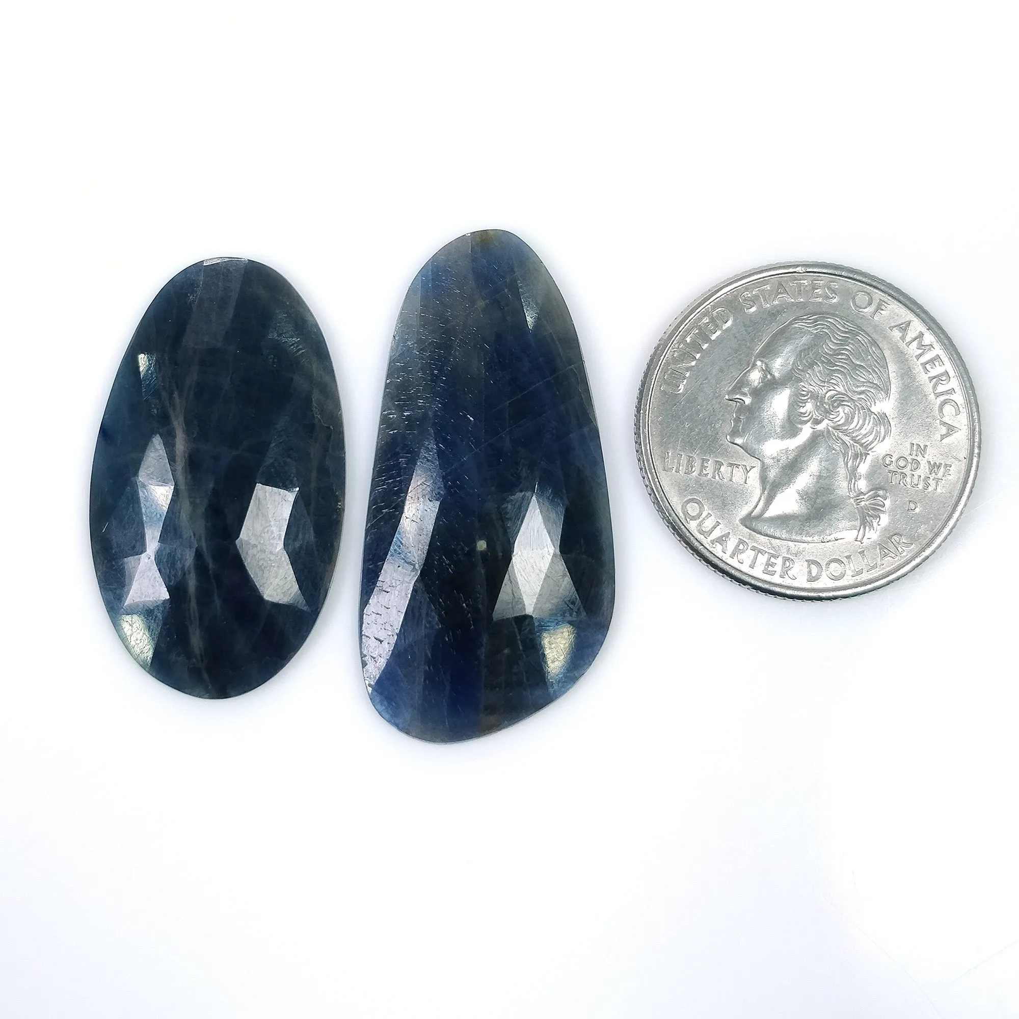 BLUE SAPPHIRE Gemstone Rose Cut : 44.65cts Natural Untreated Unheated Sapphire Uneven Shape 31*18mm - 37*18mm 2pcs (With Video)