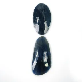 BLUE SAPPHIRE Gemstone Rose Cut : 44.65cts Natural Untreated Unheated Sapphire Uneven Shape 31*18mm - 37*18mm 2pcs (With Video)