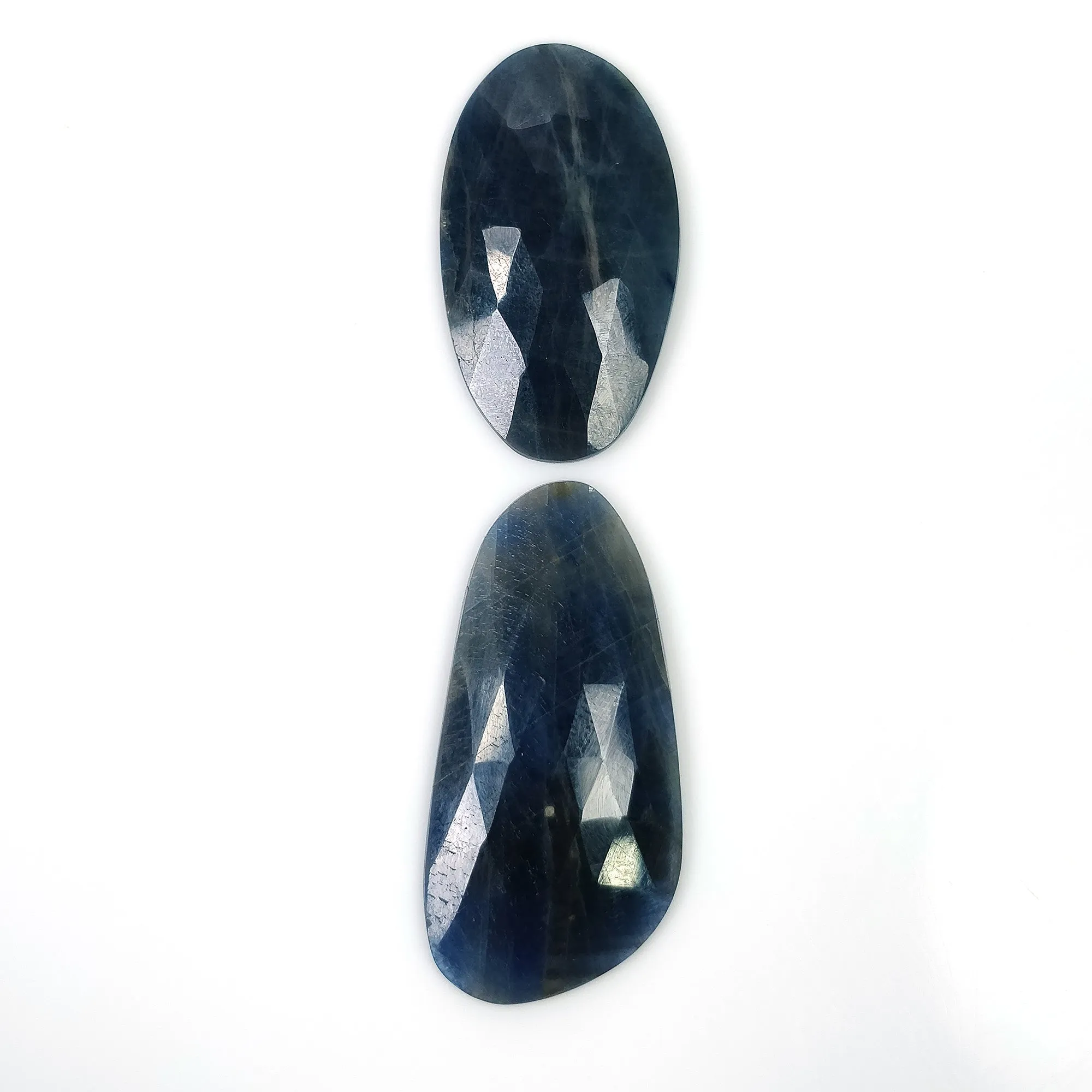 BLUE SAPPHIRE Gemstone Rose Cut : 44.65cts Natural Untreated Unheated Sapphire Uneven Shape 31*18mm - 37*18mm 2pcs (With Video)