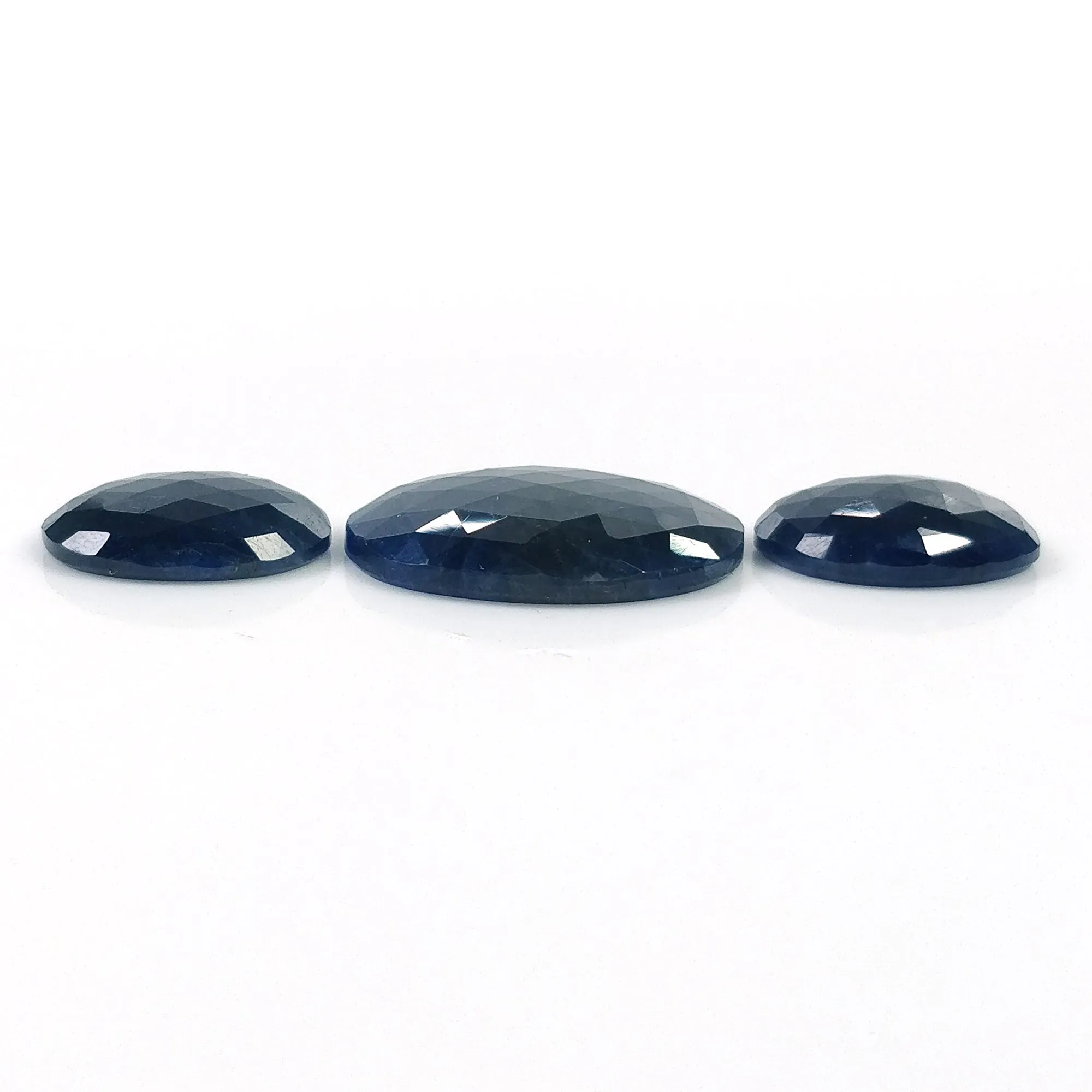 BLUE SAPPHIRE Gemstone Rose Cut : 53.65cts Natural Untreated Unheated Sapphire Oval Shape 18.5*13.5mm - 26*19mm 3pcs