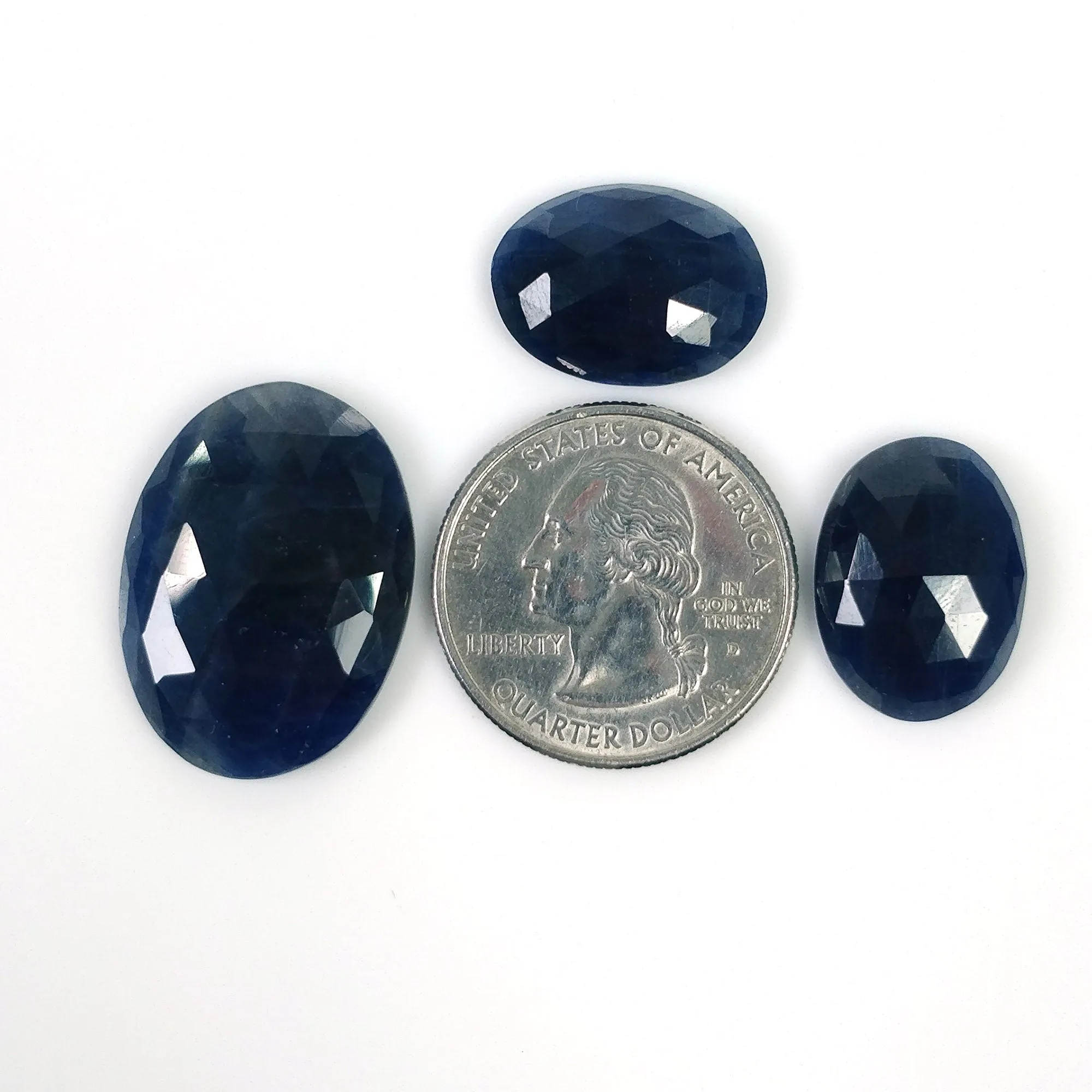 BLUE SAPPHIRE Gemstone Rose Cut : 53.65cts Natural Untreated Unheated Sapphire Oval Shape 18.5*13.5mm - 26*19mm 3pcs