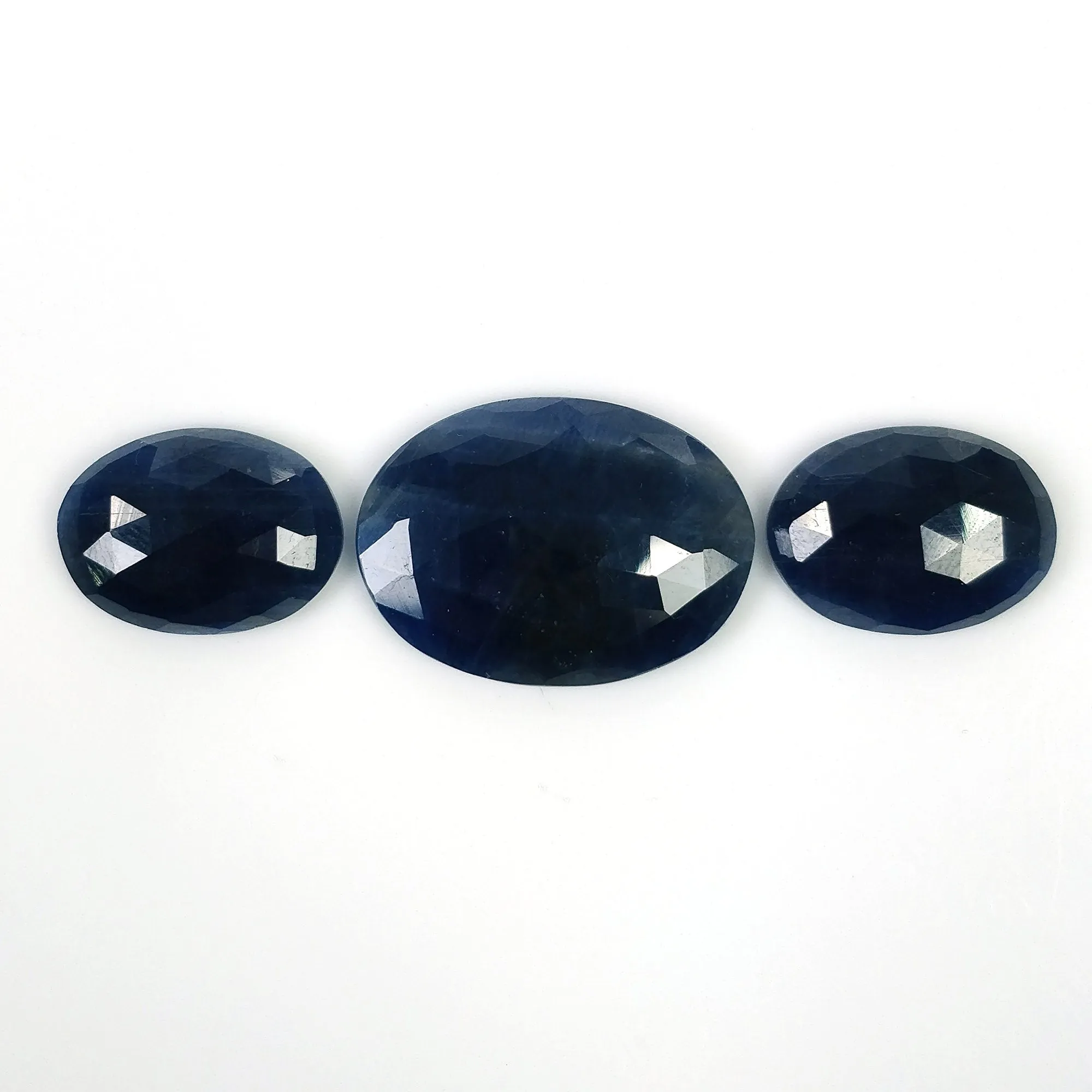 BLUE SAPPHIRE Gemstone Rose Cut : 53.65cts Natural Untreated Unheated Sapphire Oval Shape 18.5*13.5mm - 26*19mm 3pcs