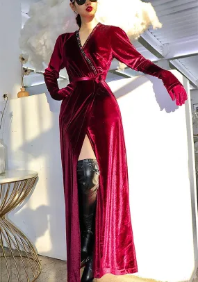 Brenda Velvet Long Sleeve Sash Maxi Dress