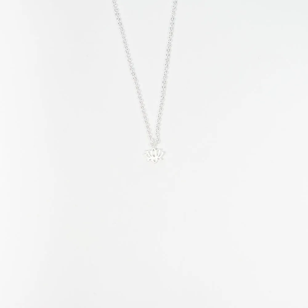 Brushed Silver Mini Lotus Necklace