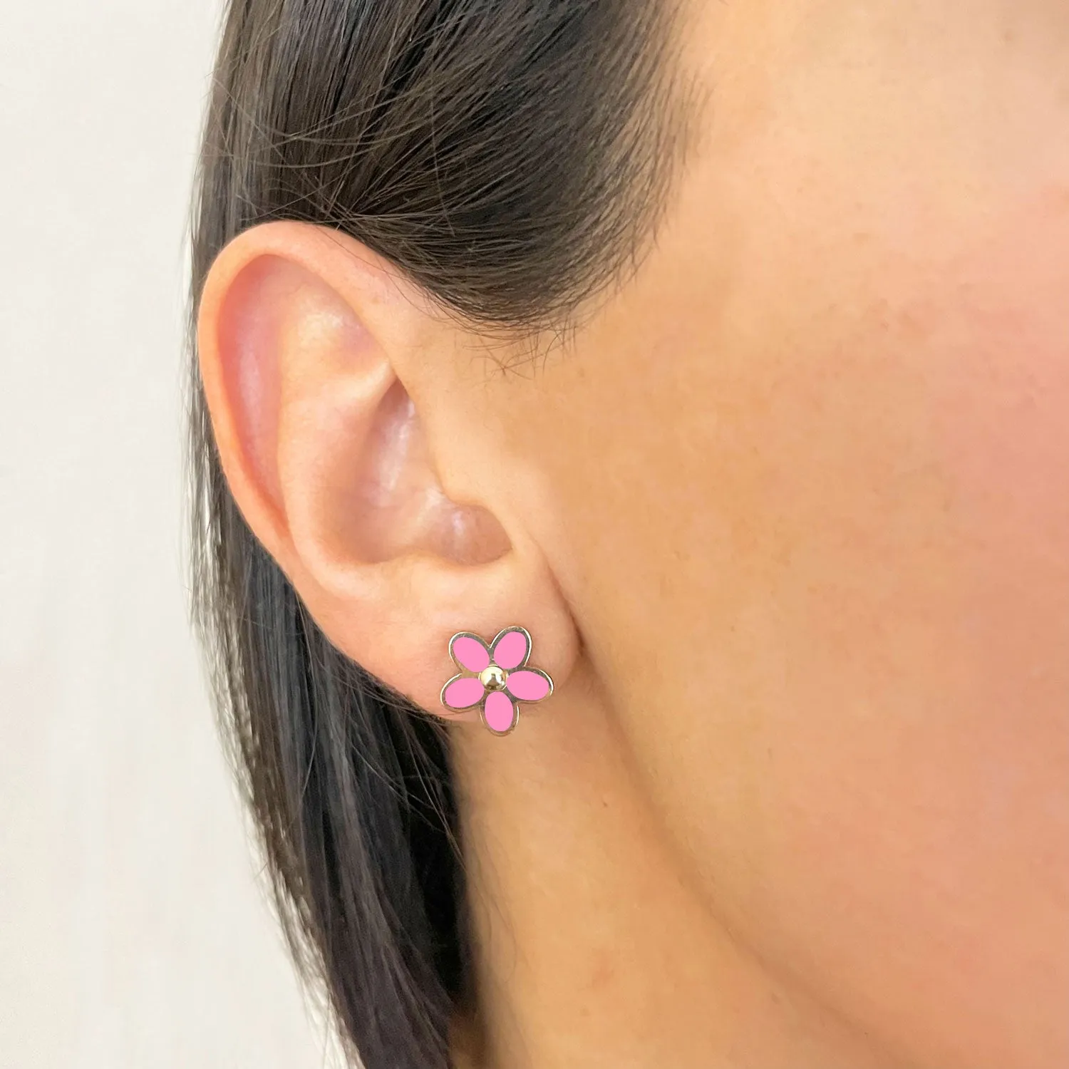 Bubblegum Pink Flower Stud Earrings