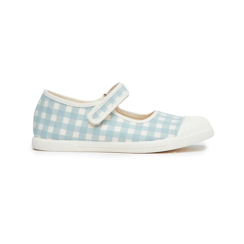 Canvas Mary Jane Sneakers in Light Blue Gingham