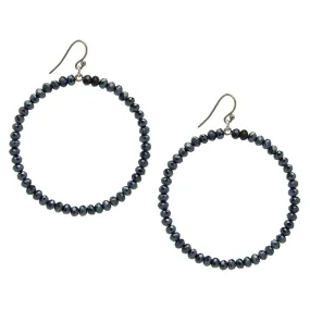 Chan Luu 2.25 Inch Silver Hoop Earrings in Midnight Navy Blue Crystals