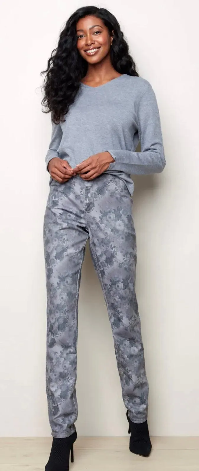 Charlie B reversible, floral, gray pants