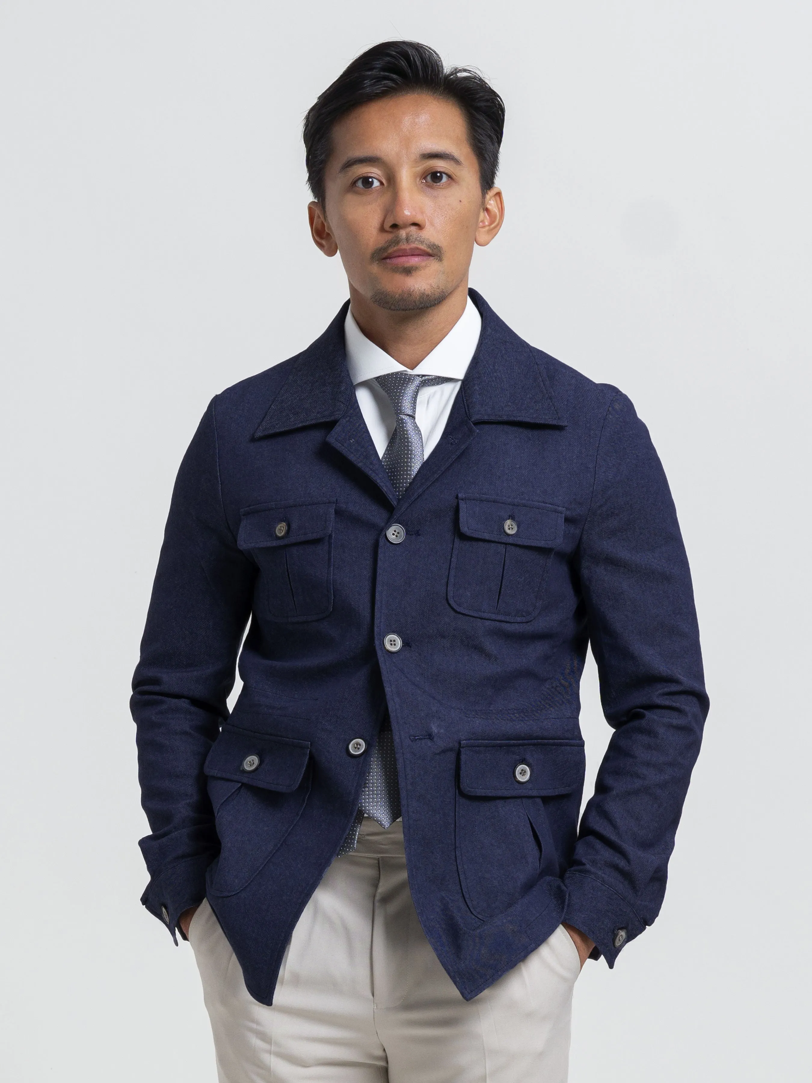 Classic Safari Jacket -  Denim Dark Blue