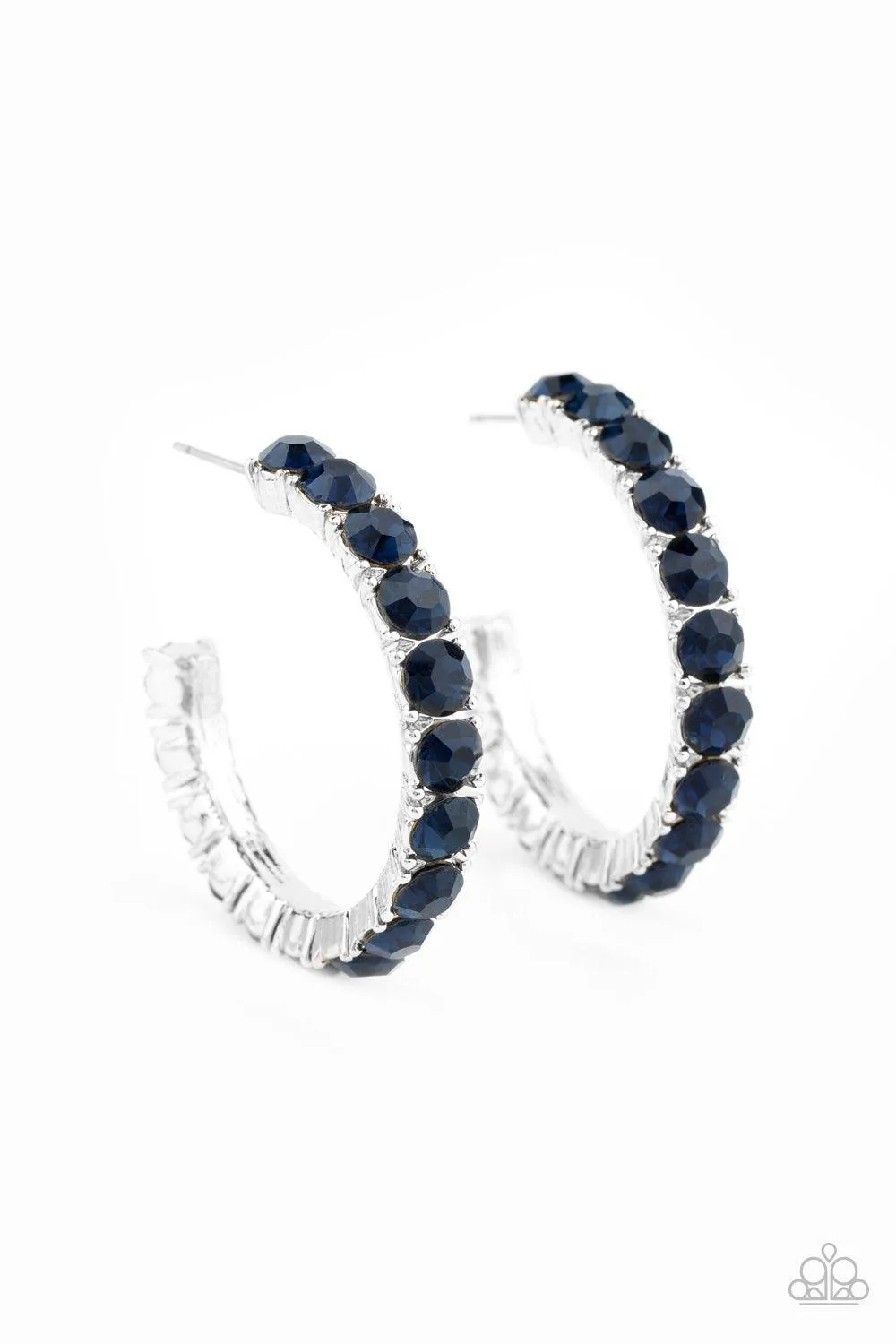 CLASSY is in Session Blue Rhinestone Hoop Earrings - Paparazzi Accessories