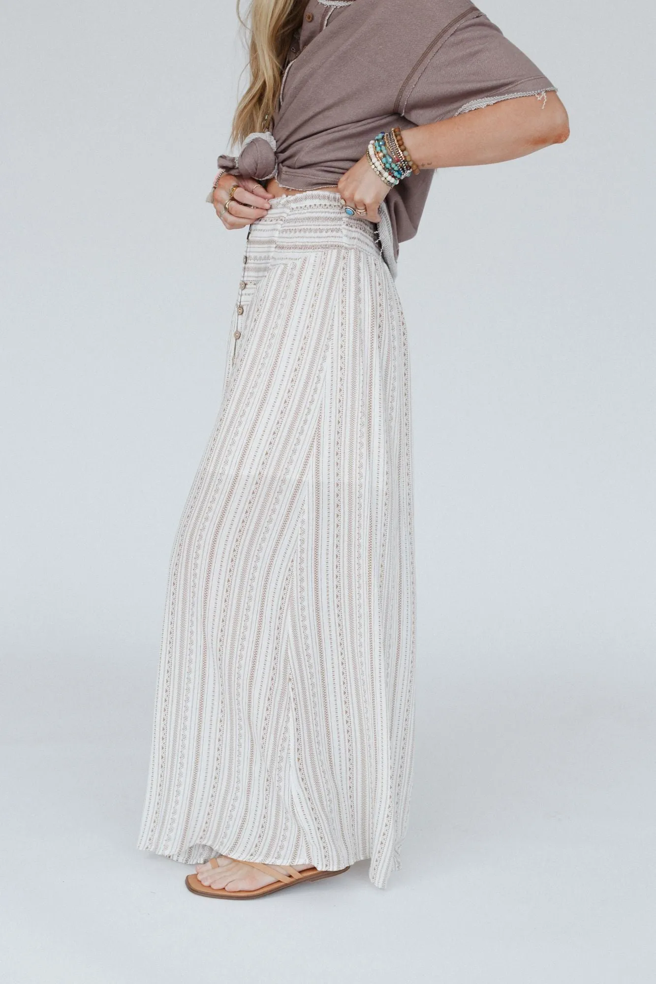 Coastal Charm Smocked Maxi Skirt - Cream