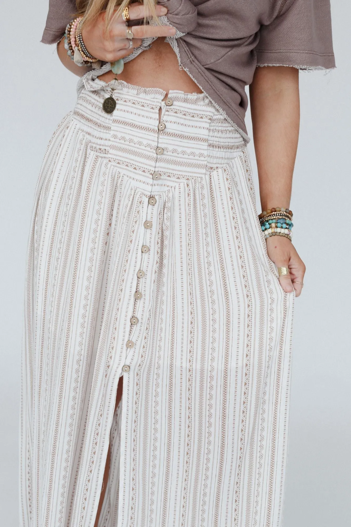 Coastal Charm Smocked Maxi Skirt - Cream