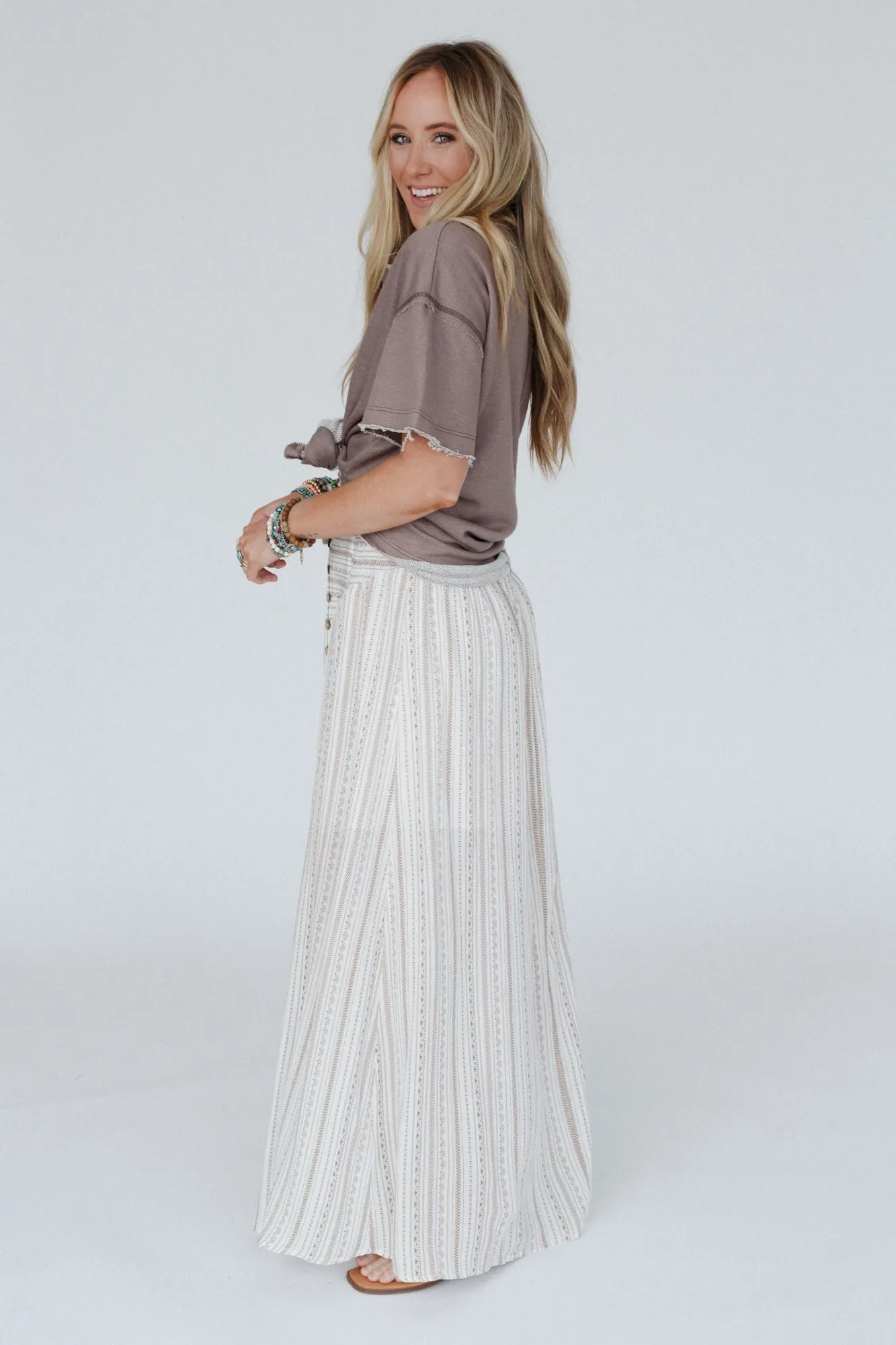 Coastal Charm Smocked Maxi Skirt - Cream