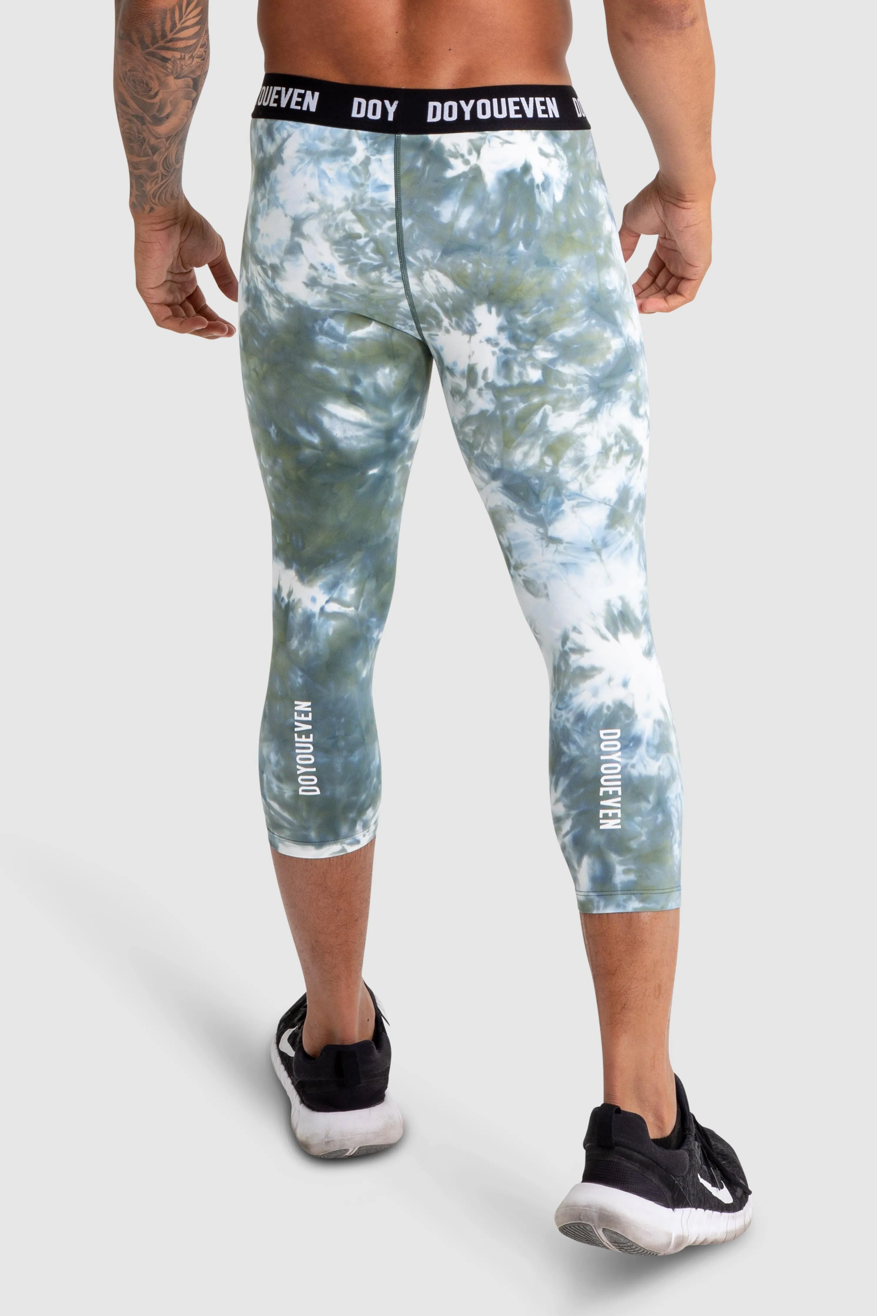 Compfit Tie Dye 3/4 Tights - Moss Green