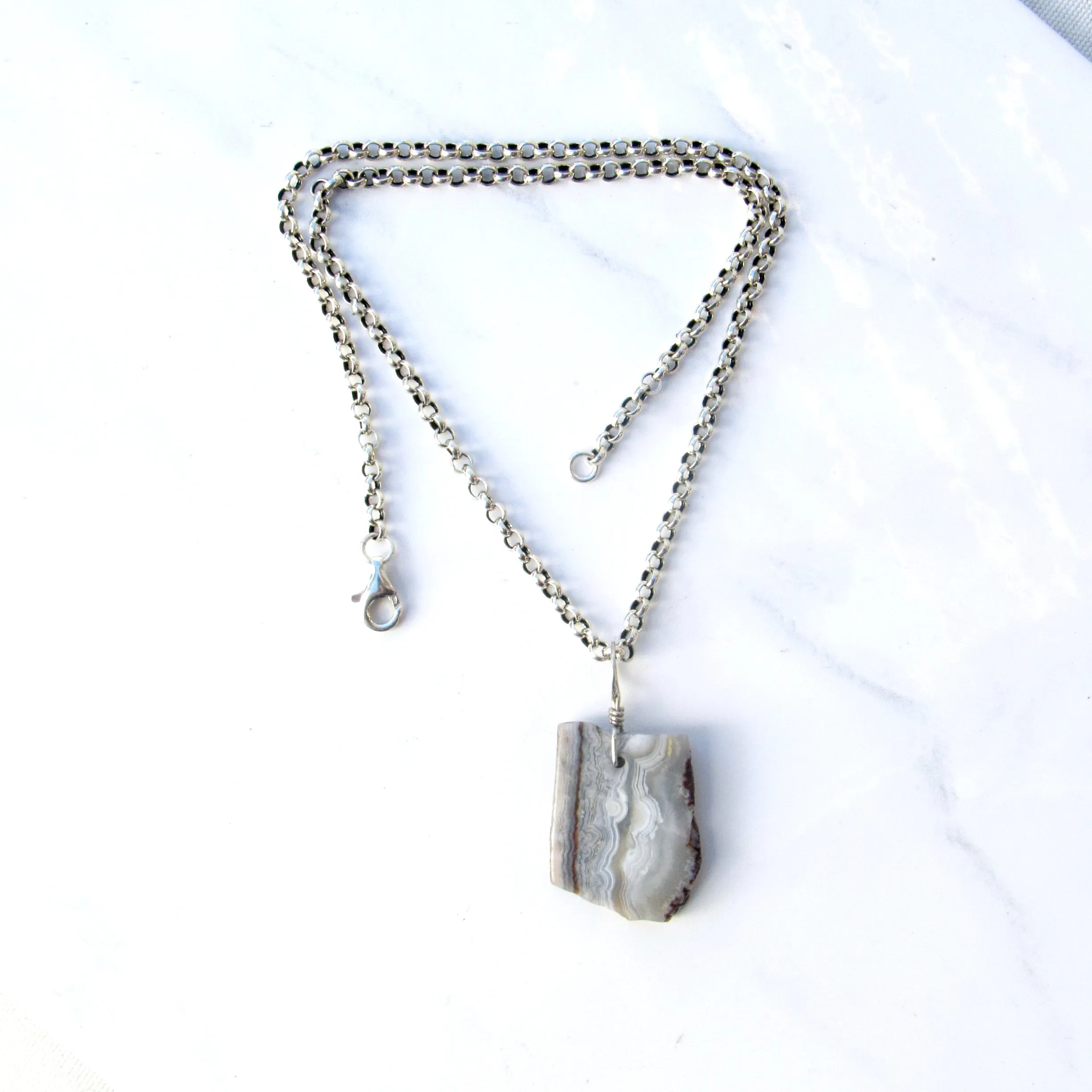 Crazy Lace Agate gemstone on Sterling Silver Chain